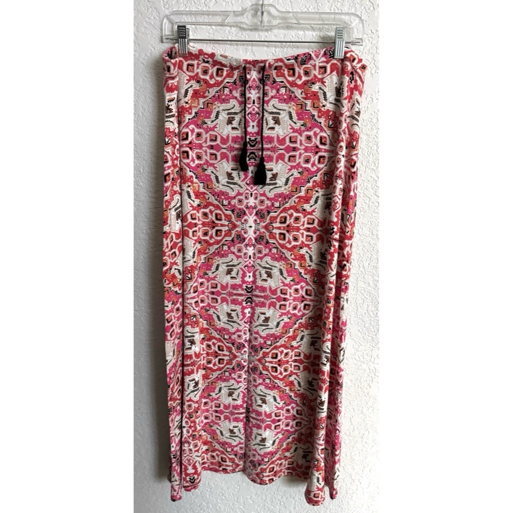 J.Jill Soft Watermelon Pink Flare Pattern Maxi Skirt Size Medium Orange White